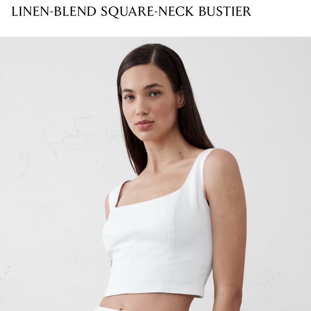 Banana Republic Factory White Linen-Blend Square-Neck Crop Top